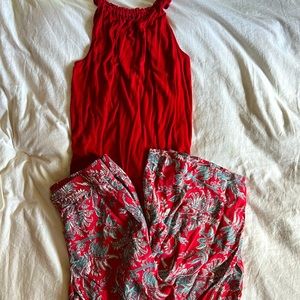 LOFT Ann Taylor two 2 piece set casual comfort beach wear soft red floral small